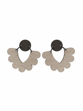 Wooden Fan-Shaped Dangle Earrings - Neutral Beige